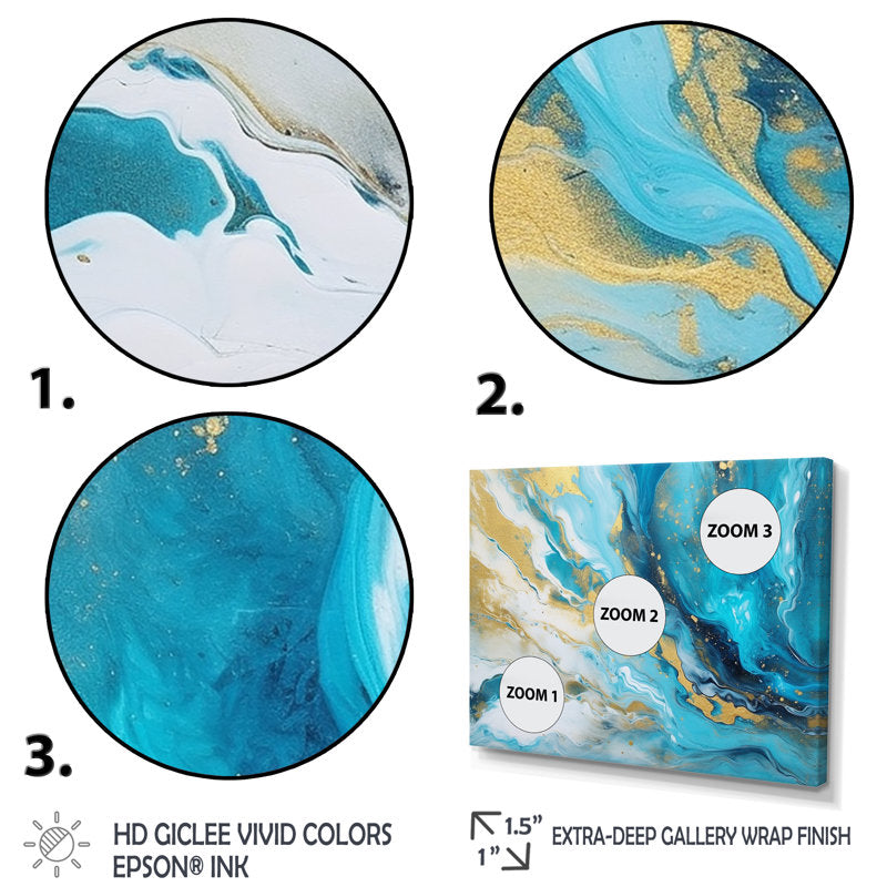 Turquoise Gold Infused Marble III - Fractals Canvas Prints Set