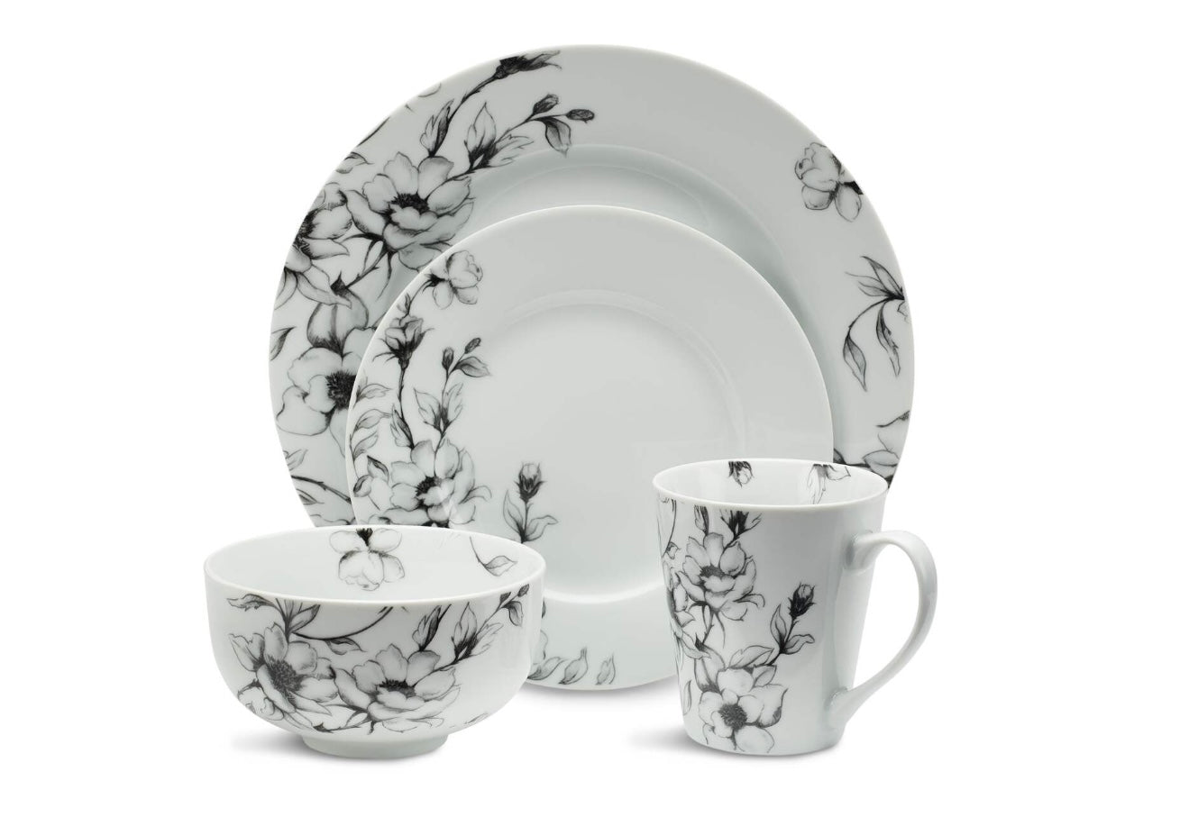 Canvas Wild Rose Porcelain Dinner Set, white (Missing one side Plate)