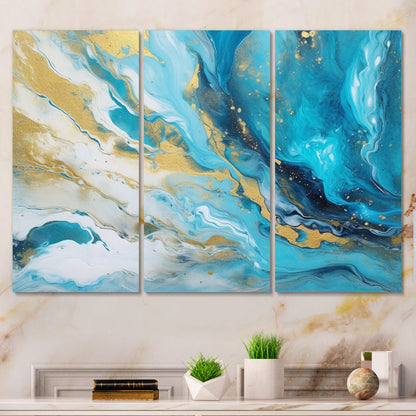 Turquoise Gold Infused Marble III - Fractals Canvas Prints Set