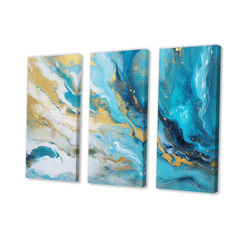 Turquoise Gold Infused Marble III - Fractals Canvas Prints Set