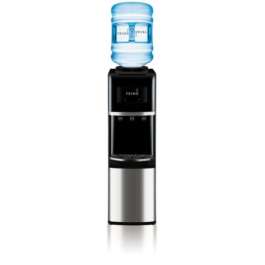 Primo Deluxe Top Load Bottled Water Dispenser, Stainless Steel, Dispenses piping hot, icy cold, and room temperature water