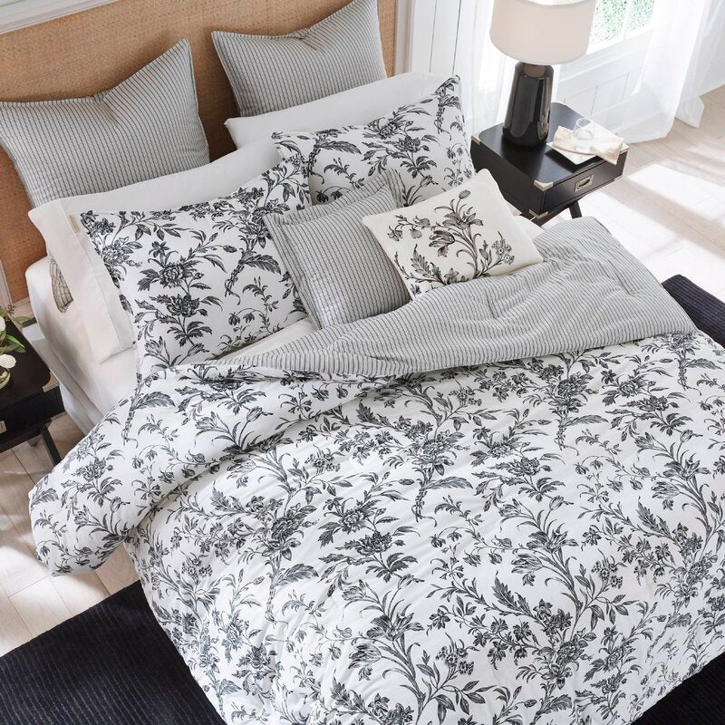 Amberley Floral 100% Cotton Bonus Comforter Queen Set includes Shams and Decorative Pillows