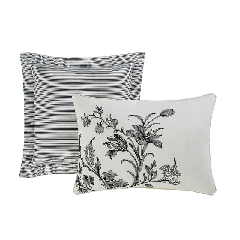 Amberley Floral 100% Cotton Bonus Comforter Queen Set includes Shams and Decorative Pillows