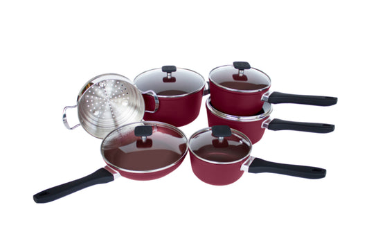 PADERNO Classic Cookware Set, Non-Stick, Maroon- New ( just missing one small Lid)