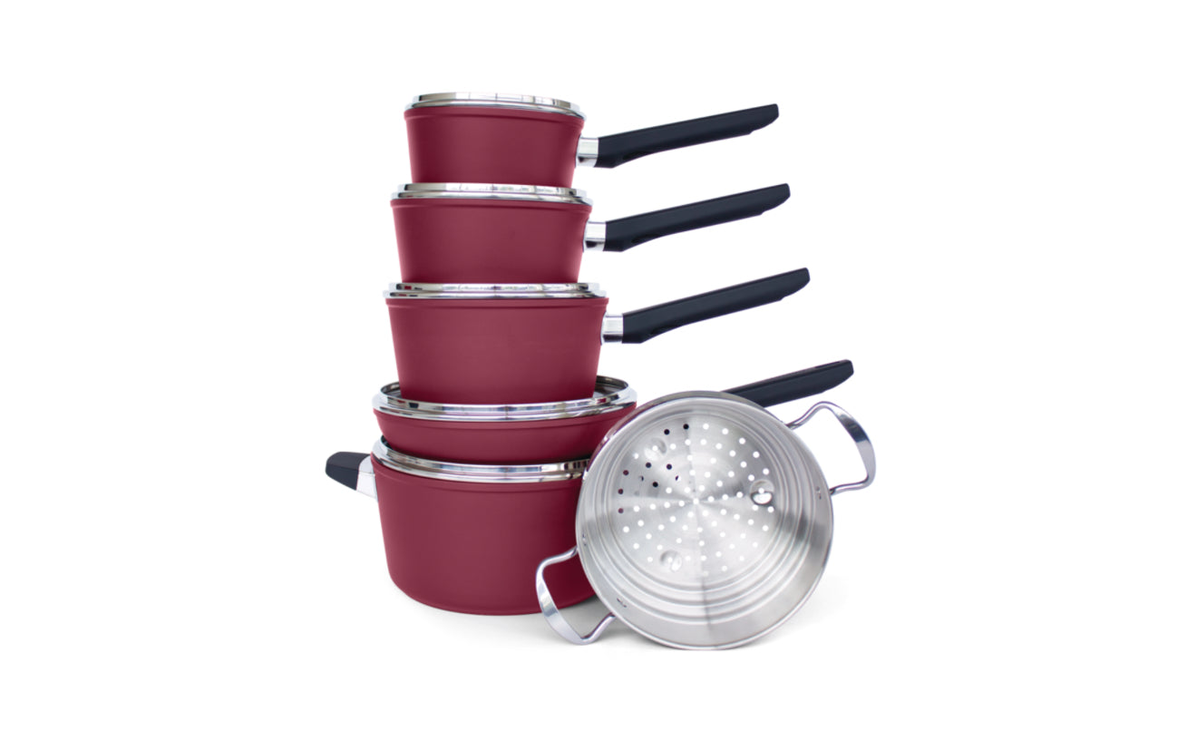 PADERNO Classic Cookware Set, Non-Stick, Maroon- New ( just missing one small Lid)