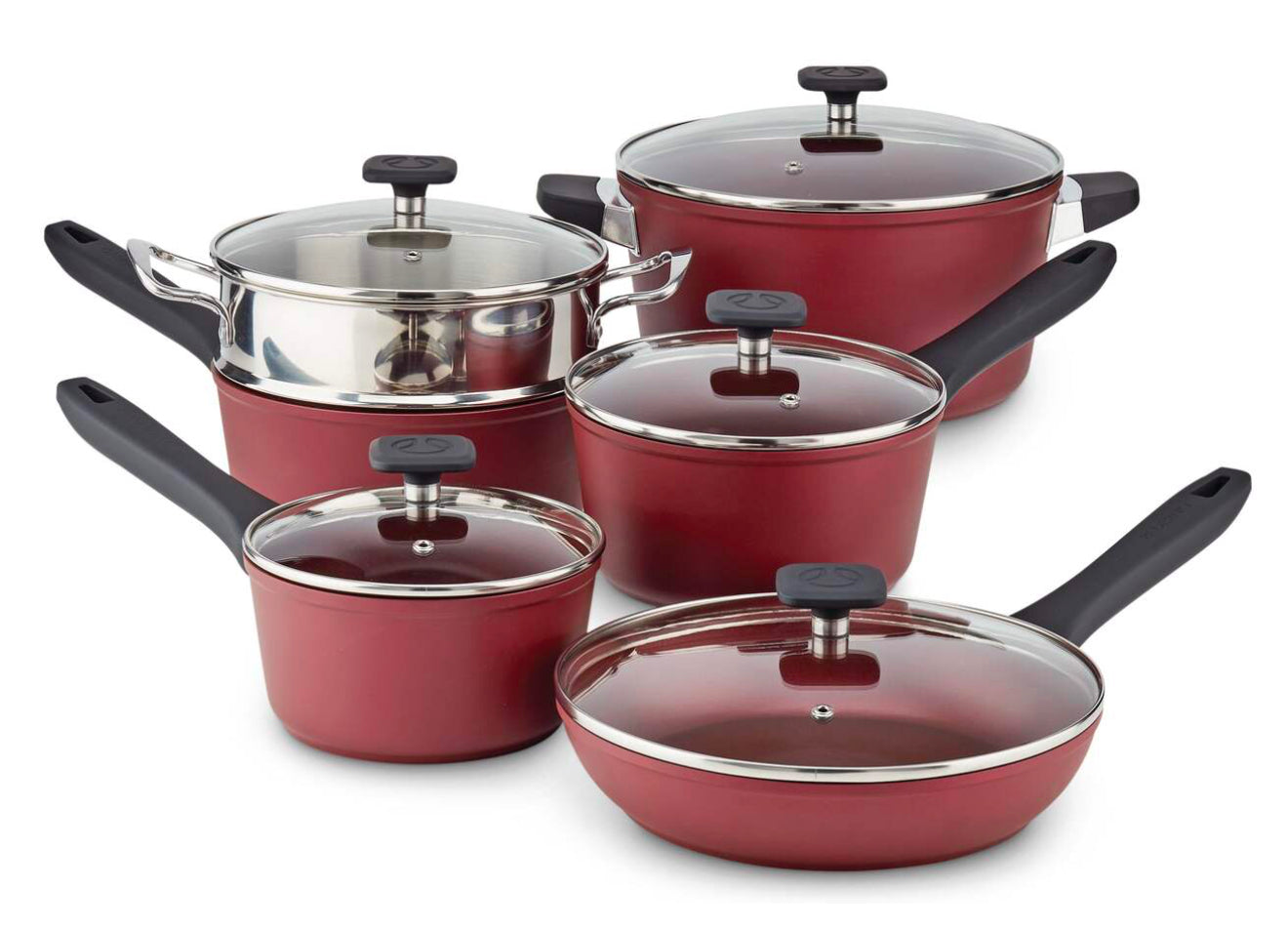 PADERNO Classic Cookware Set, Non-Stick, Maroon- New ( just missing one small Lid)